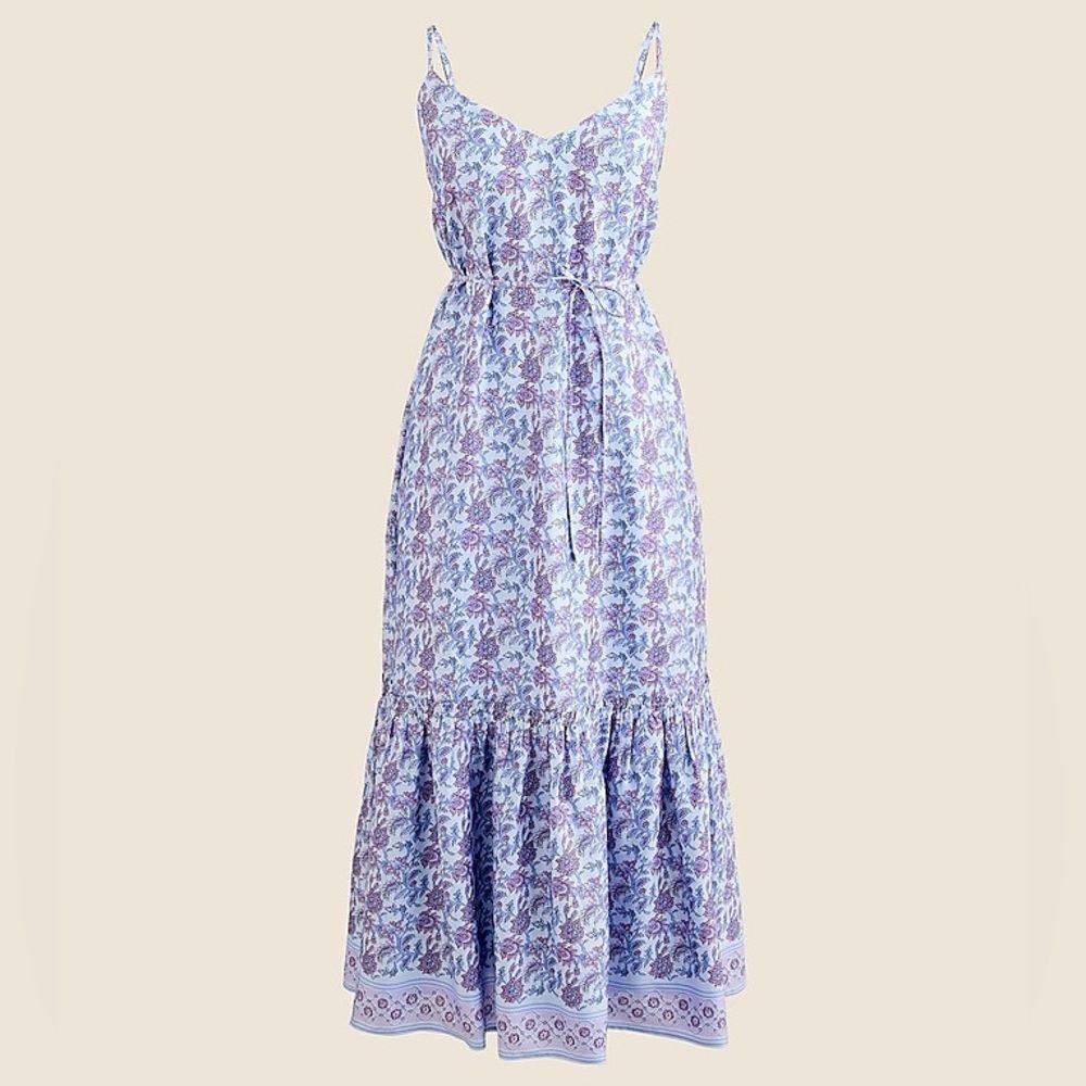 J. Crew Tiered Tie Waist dress dusty periwinkle block print Purple Size Medium